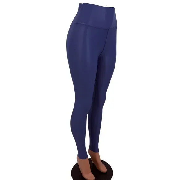 Carbon38 High Rise Full-Length Shine Glossy Blue High-Waist Activewear Leggings - Picture 13 of 16